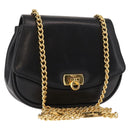 Salvatore Ferragamo Chain Gancini Shoulder Bag Leather Black Gold Auth 152138-1