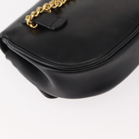 Salvatore Ferragamo Chain Gancini Shoulder Bag Leather Black Gold Auth 152138