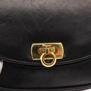 Salvatore Ferragamo Chain Gancini Shoulder Bag Leather Black Gold Auth 152138-17