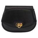 Salvatore Ferragamo Chain Gancini Shoulder Bag Leather Black Gold Auth 152138-13