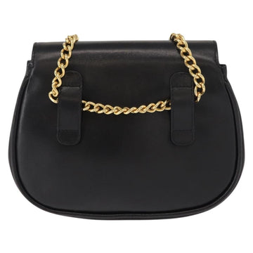 Salvatore Ferragamo Chain Gancini Shoulder Bag Leather Black Gold Auth 152138 - 0
