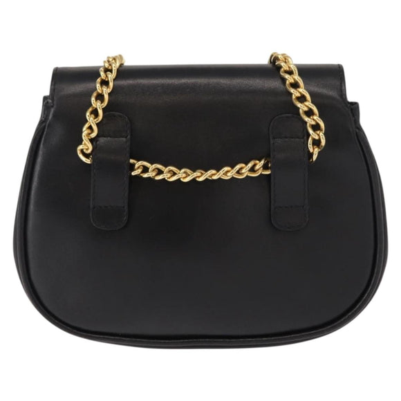 Salvatore Ferragamo Chain Gancini Shoulder Bag Leather Black Gold Auth 152138