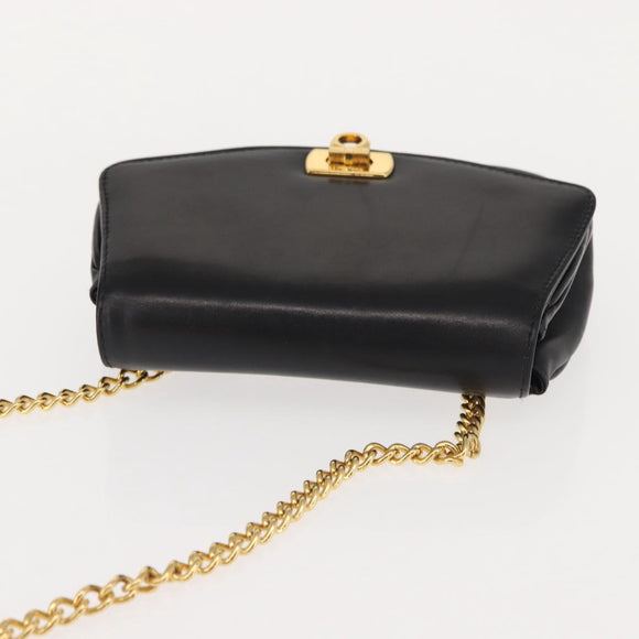 Salvatore Ferragamo Chain Gancini Shoulder Bag Leather Black Gold Auth 152138