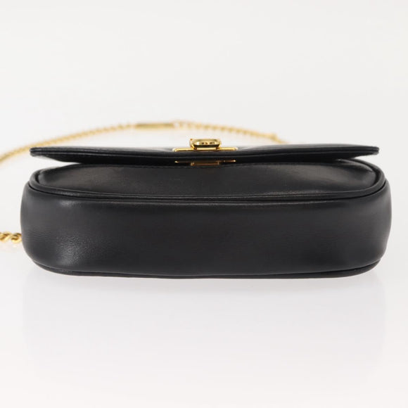 Salvatore Ferragamo Chain Gancini Shoulder Bag Leather Black Gold Auth 152138
