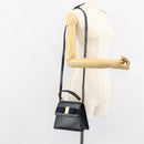 Salvatore Ferragamo Vala Ribbon Hand Bag Leather 2way Navy Gold Auth 152145-23