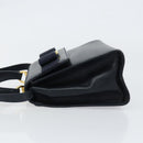 Salvatore Ferragamo Vala Ribbon Hand Bag Leather 2way Navy Gold Auth 152145-4