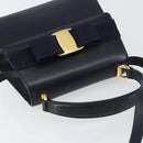 Salvatore Ferragamo Vala Ribbon Hand Bag Leather 2way Navy Gold Auth 152145-6