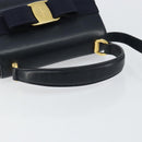 Salvatore Ferragamo Vala Ribbon Hand Bag Leather 2way Navy Gold Auth 152145-7