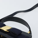 Salvatore Ferragamo Vala Ribbon Hand Bag Leather 2way Navy Gold Auth 152145-14