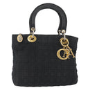Christian Dior Canage Hand Bag Nylon Black Gold Auth 152146-1