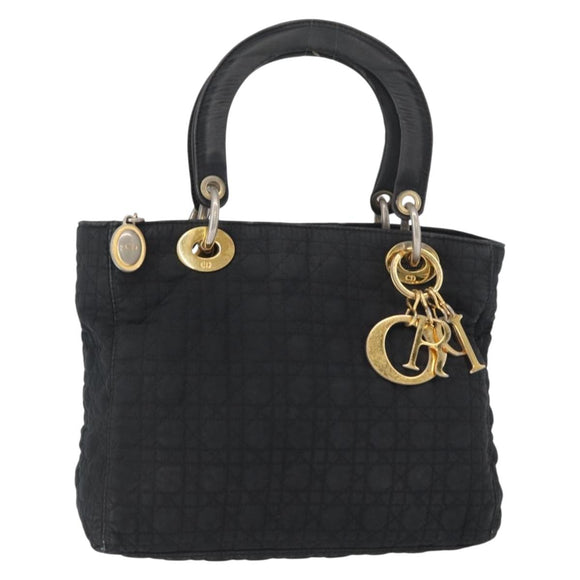 Christian Dior Canage Hand Bag Nylon Black Gold Auth 152146