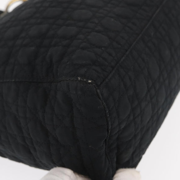 Christian Dior Canage Hand Bag Nylon Black Gold Auth 152146