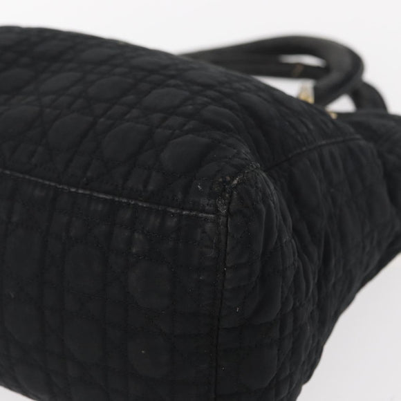 Christian Dior Canage Hand Bag Nylon Black Gold Auth 152146
