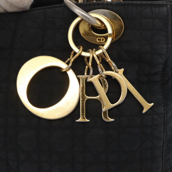 Christian Dior Canage Hand Bag Nylon Black Gold Auth 152146