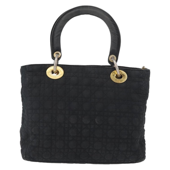 Christian Dior Canage Hand Bag Nylon Black Gold Auth 152146
