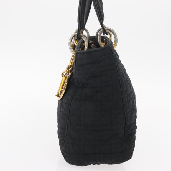 Christian Dior Canage Hand Bag Nylon Black Gold Auth 152146