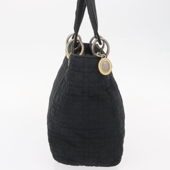 Christian Dior Canage Hand Bag Nylon Black Gold Auth 152146