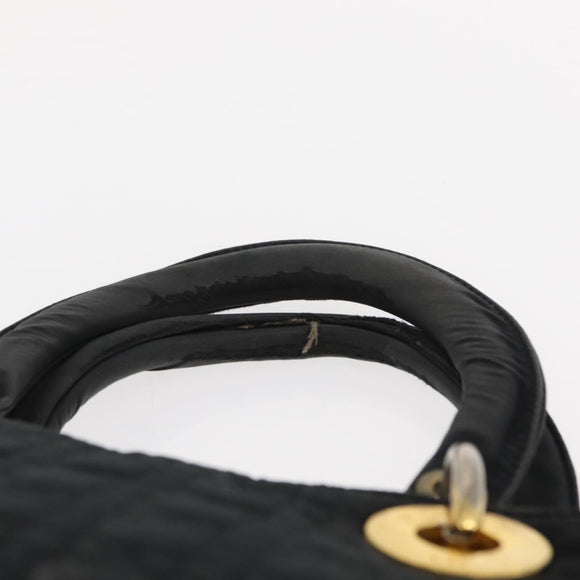 Christian Dior Canage Hand Bag Nylon Black Gold Auth 152146
