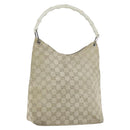 GUCCI Bamboo GG Canvas Hand Bag Suede Beige Silver 001 1705 3006 Auth 152147-1