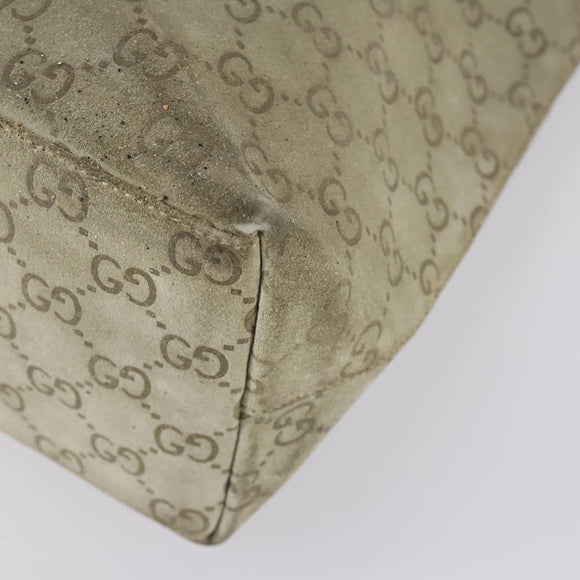 GUCCI Bamboo GG Canvas Hand Bag Suede Beige Silver 001 1705 3006 Auth 152147