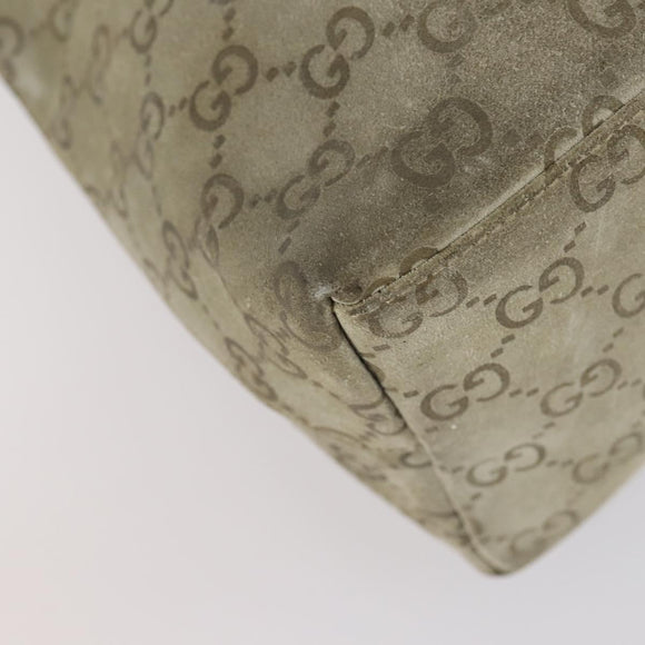 GUCCI Bamboo GG Canvas Hand Bag Suede Beige Silver 001 1705 3006 Auth 152147