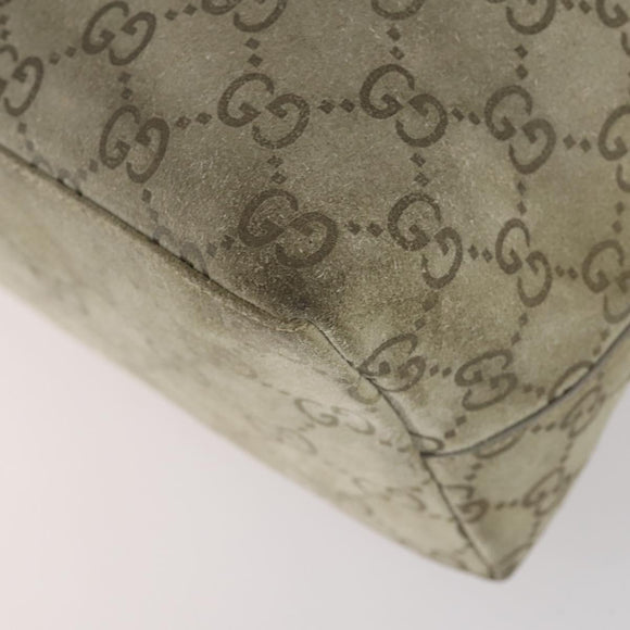 GUCCI Bamboo GG Canvas Hand Bag Suede Beige Silver 001 1705 3006 Auth 152147