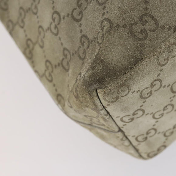 GUCCI Bamboo GG Canvas Hand Bag Suede Beige Silver 001 1705 3006 Auth 152147
