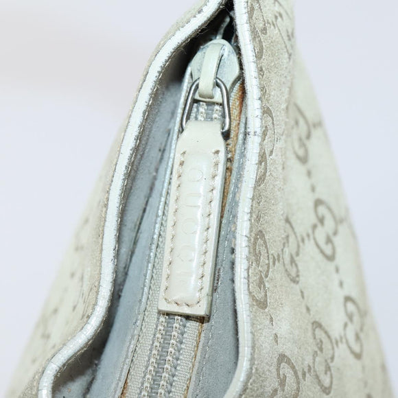 GUCCI Bamboo GG Canvas Hand Bag Suede Beige Silver 001 1705 3006 Auth 152147