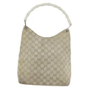 GUCCI Bamboo GG Canvas Hand Bag Suede Beige Silver 001 1705 3006 Auth 152147-13