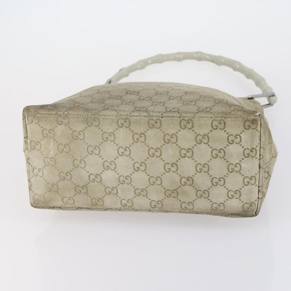 GUCCI Bamboo GG Canvas Hand Bag Suede Beige Silver 001 1705 3006 Auth 152147
