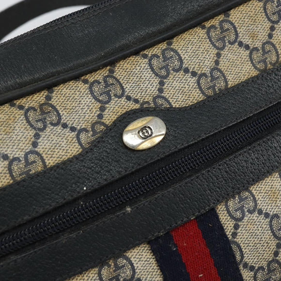 GUCCI GG Supreme Sherry Line Shoulder Bag PVC Navy Gold 68 02 004 Auth 152148