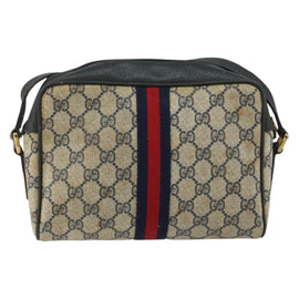 GUCCI GG Supreme Sherry Line Shoulder Bag PVC Navy Gold 68 02 004 Auth 152148 - 0