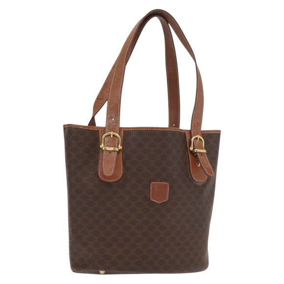 CELINE Macadam Canvas Tote Bag PVC Brown Gold Auth 152149