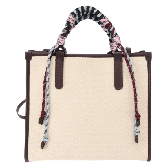 ETRO Tote Bag Canvas 2way White Gold Auth 152152