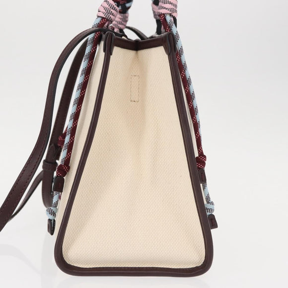 ETRO Tote Bag Canvas 2way White Gold Auth 152152