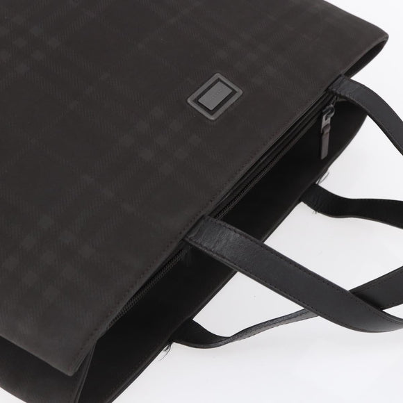 BURBERRY Nova Check Hand Bag PVC Brown Silver Auth 152155
