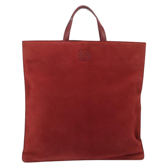 LOEWE Anagram Tote Bag Suede Gold Red Auth 152156