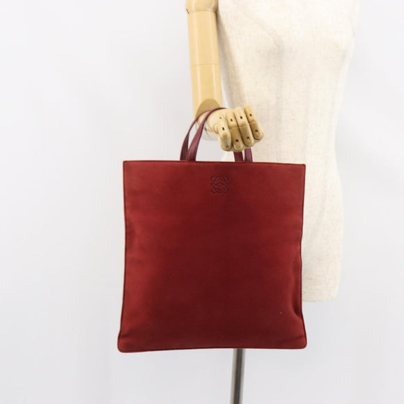 LOEWE Anagram Tote Bag Suede Gold Red Auth 152156
