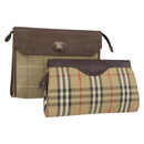 BURBERRY Nova Check Clutch Bag Canvas 2 Set Beige Auth 152161-1