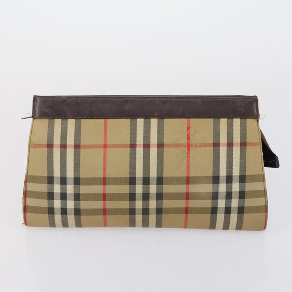 BURBERRY Nova Check Clutch Bag Canvas 2 Set Beige Auth 152161