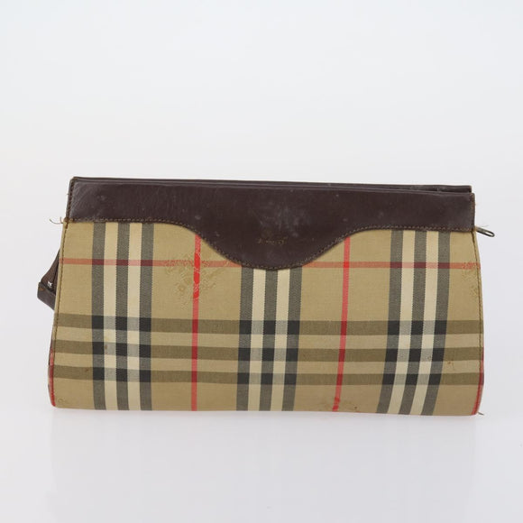 BURBERRY Nova Check Clutch Bag Canvas 2 Set Beige Auth 152161