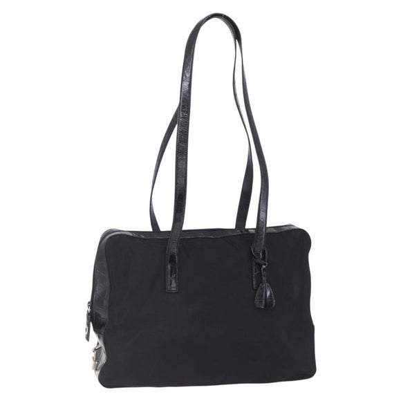 PRADA Shoulder Bag Nylon Leather Black Silver Auth 152167