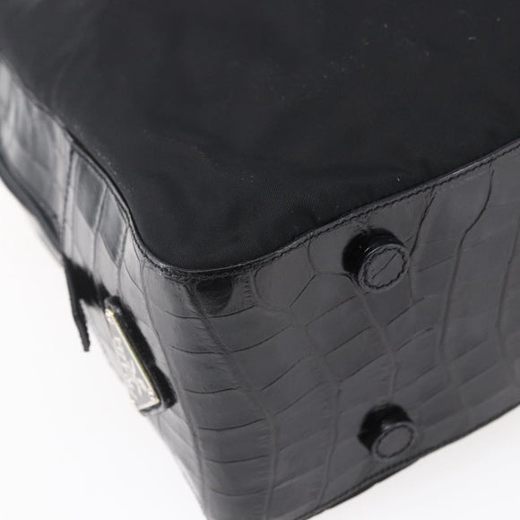 PRADA Shoulder Bag Nylon Leather Black Silver Auth 152167