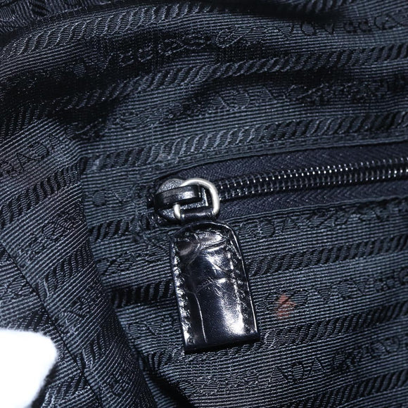 PRADA Shoulder Bag Nylon Leather Black Silver Auth 152167