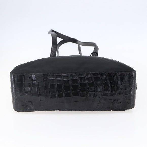 PRADA Shoulder Bag Nylon Leather Black Silver Auth 152167