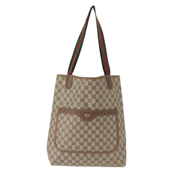 GUCCI GG Supreme Web Sherry Line Tote Bag PVC Beige 39 02 003 Auth 152169