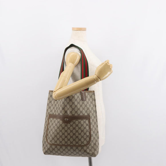 GUCCI GG Supreme Web Sherry Line Tote Bag PVC Beige 39 02 003 Auth 152169