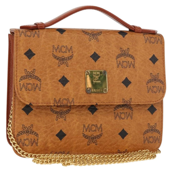 MCM Logogram Vicetos Shoulder Bag PVC Leather Brown Gold Auth 152173