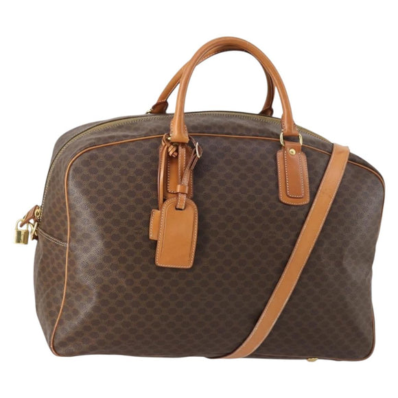 CELINE Macadam Canvas Boston Bag PVC 2way Brown Gold Auth 152179