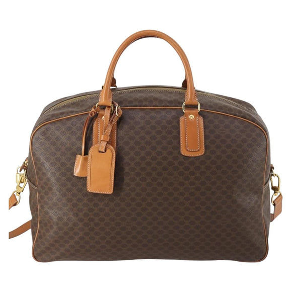 CELINE Macadam Canvas Boston Bag PVC 2way Brown Gold Auth 152179